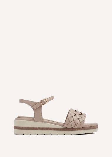 Linzi Penny Brown Faux Leather Woven Wedged Sandal