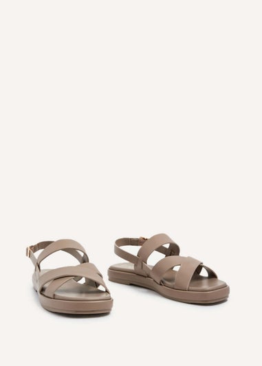 Linzi Phillis Brown Faux Leather Crossover Flatform Sandals