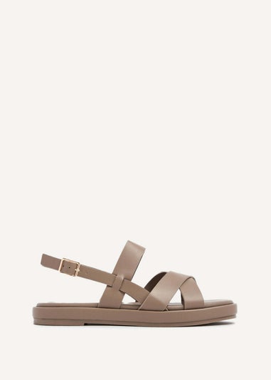 Linzi Phillis Brown Faux Leather Crossover Flatform Sandals