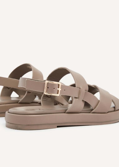 Linzi Phillis Brown Faux Leather Crossover Flatform Sandals