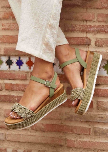 Linzi Puglia Khaki Plaited Wedged Flatform