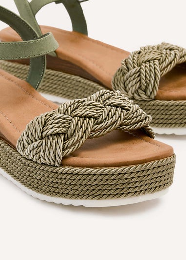 Linzi Puglia Khaki Plaited Wedged Flatform