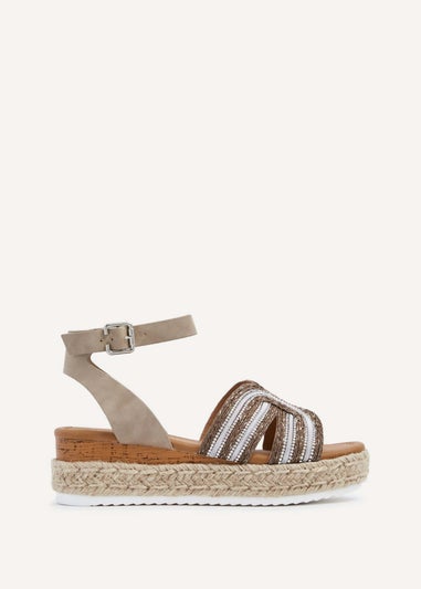 Linzi River Taupe Nubuck Espadrille Inspired Platform Wedge