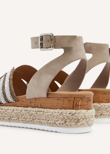 Linzi River Taupe Nubuck Espadrille Inspired Platform Wedge