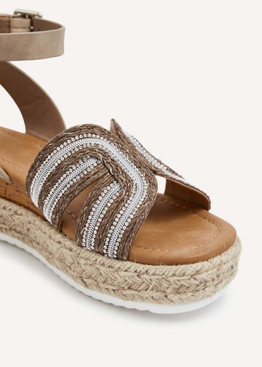 Linzi River Taupe Nubuck Espadrille Inspired Platform Wedge