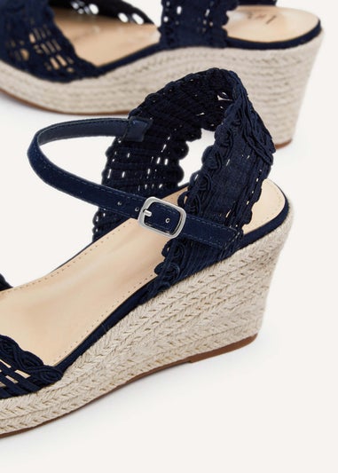 Linzi Riviera Navy Woven Closed Toe Espadrille Wedge