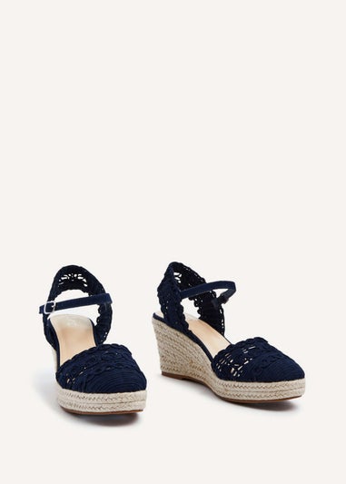 Linzi Riviera Navy Woven Closed Toe Espadrille Wedge