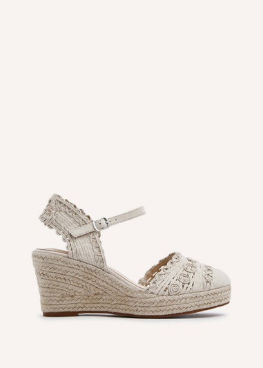 Linzi Riviera Beige Woven Closed Toe Espadrille Wedge