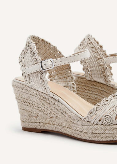 Linzi Riviera Beige Woven Closed Toe Espadrille Wedge