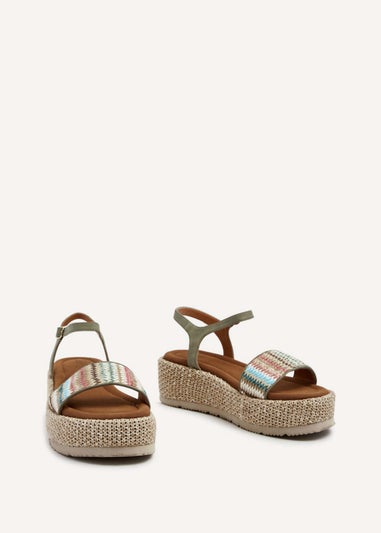 Linzi Sage Green Faux Nubuck Front Strap Raffia Flatform Sandal