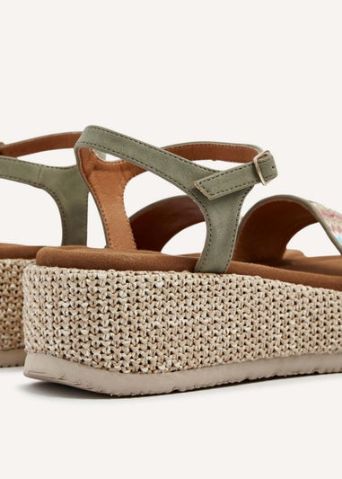 Linzi Sage Green Faux Nubuck Front Strap Raffia Flatform Sandal