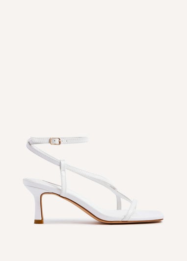 Linzi Roxanne White Faux Leather Toe-Post Strappy Heeled Sandals