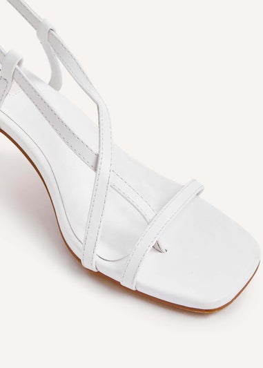 Linzi Roxanne White Faux Leather Toe-Post Strappy Heeled Sandals