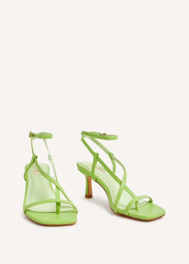 Linzi Roxanne Lime Faux Leather Toe-Post Strappy Heeled Sandals