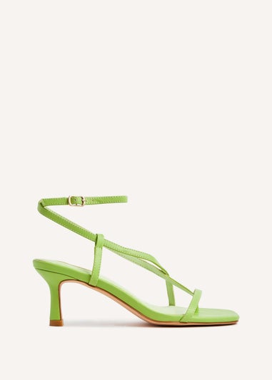 Linzi Roxanne Lime Faux Leather Toe-Post Strappy Heeled Sandals