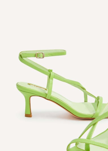 Linzi Roxanne Lime Faux Leather Toe-Post Strappy Heeled Sandals