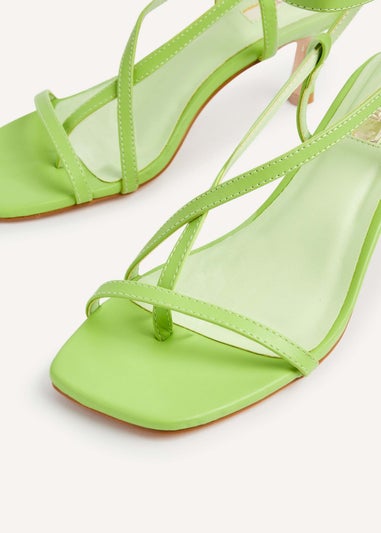 Linzi Roxanne Lime Faux Leather Toe-Post Strappy Heeled Sandals