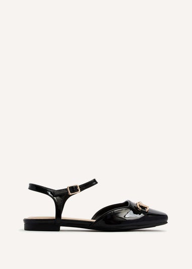 Linzi Saffron Black Faux Patent Open Back Square Toe Loafer