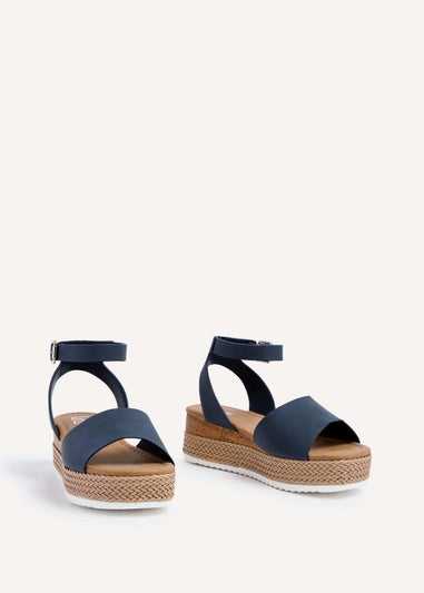 Linzi Shore Wide Fit Navy Flatform Sandal