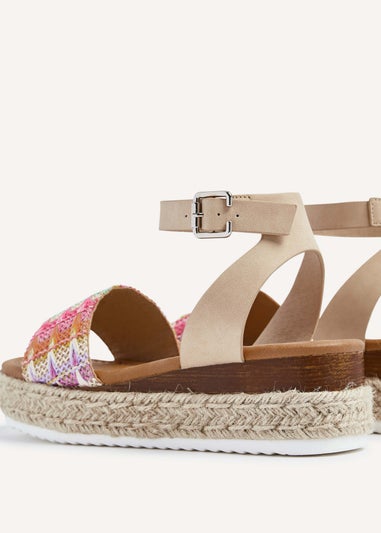 Linzi Sahara Wide Fit Multi Coloured Raffia Flatform Sandal