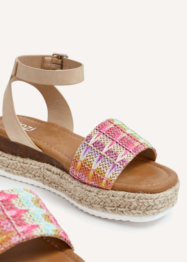 Linzi Sahara Wide Fit Multi Coloured Raffia Flatform Sandal