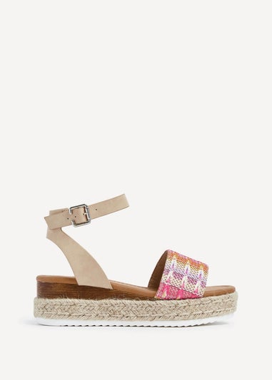 Linzi Sahara Wide Fit Multi Coloured Raffia Flatform Sandal