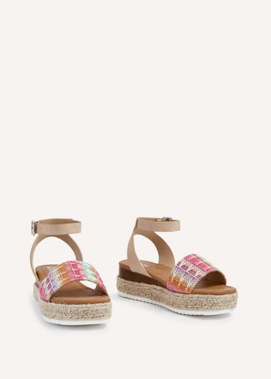 Linzi Sahara Wide Fit Multi Coloured Raffia Flatform Sandal