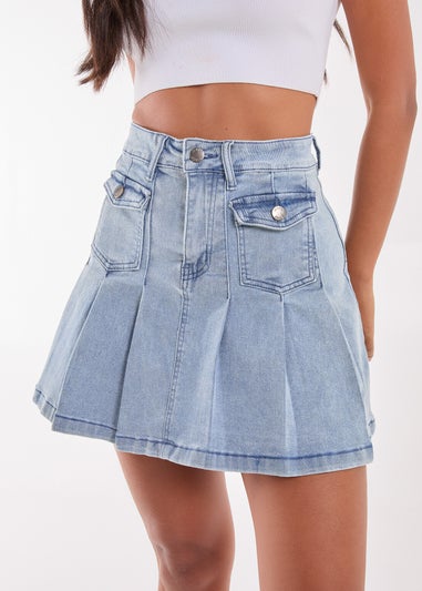 Pink Vanilla Blue Denim Pleated Mini Skirt