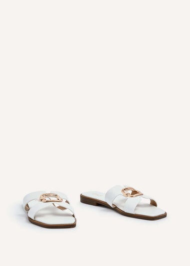 Linzi Vida White Faux Leather Flat Sandal