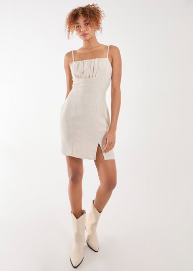 Pink Vanilla Stone Linen Ruched Strappy Mini Dress