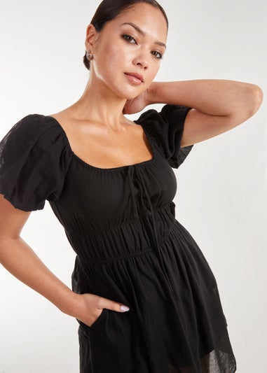 Pink Vanilla Black Puff Sleeve Mini Dress with Shorts