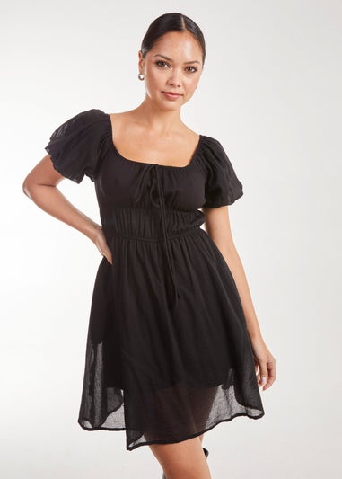 Pink Vanilla Black Puff Sleeve Mini Dress with Shorts