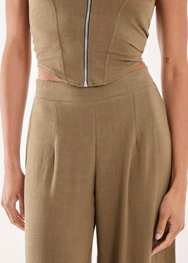 Pink Vanilla Khaki Linen Straight High Waist Trousers