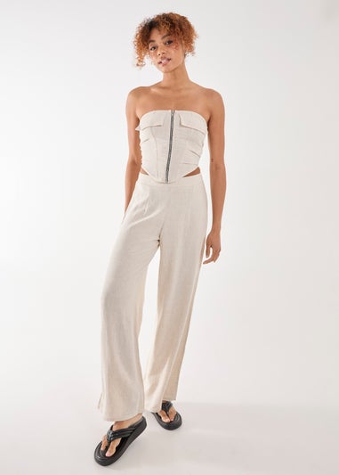 Pink Vanilla Stone Linen Straight High Waist Trousers