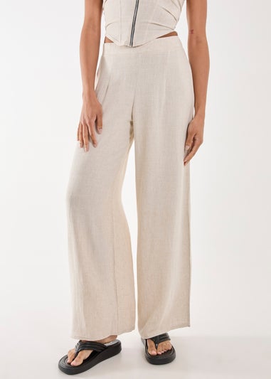 Pink Vanilla Stone Linen Straight High Waist Trousers