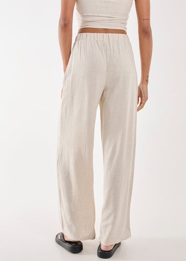 Pink Vanilla Stone Linen Straight High Waist Trousers