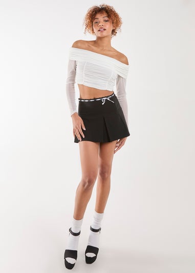 Pink Vanilla White Bardot Mesh Long Sleeve Top