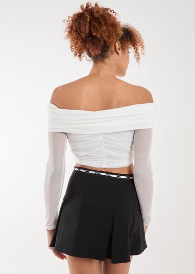 Pink Vanilla White Bardot Mesh Long Sleeve Top