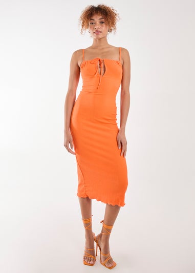 Pink Vanilla Orange Crinkle Tie Midi Dress