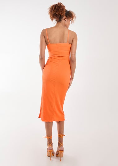 Pink Vanilla Orange Crinkle Tie Midi Dress