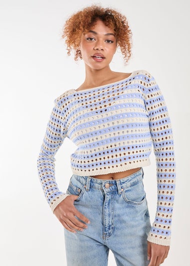 Pink Vanilla Blue Striped Crochet Jumper