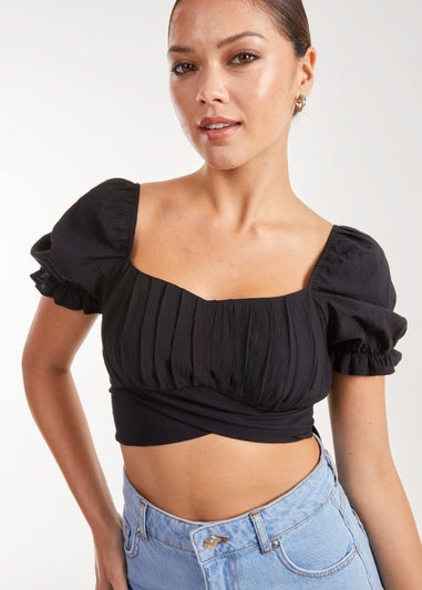 Pink Vanilla Black Puff Sleeve Tie Back Top