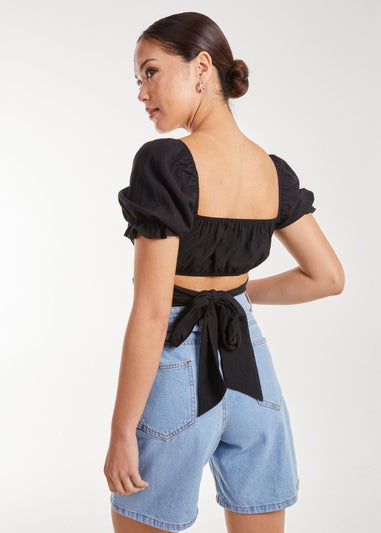 Pink Vanilla Black Puff Sleeve Tie Back Top