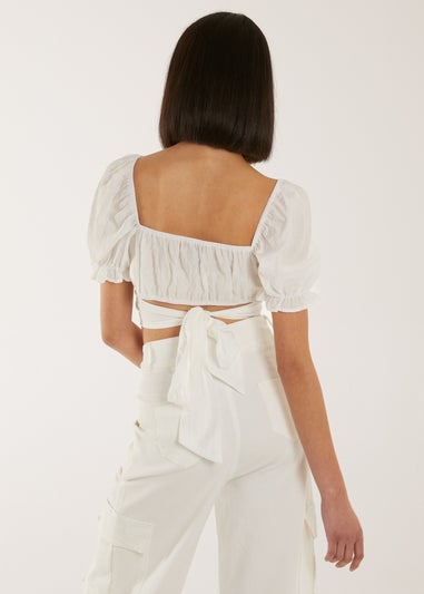 Pink Vanilla White Puff Sleeve Tie Back Top