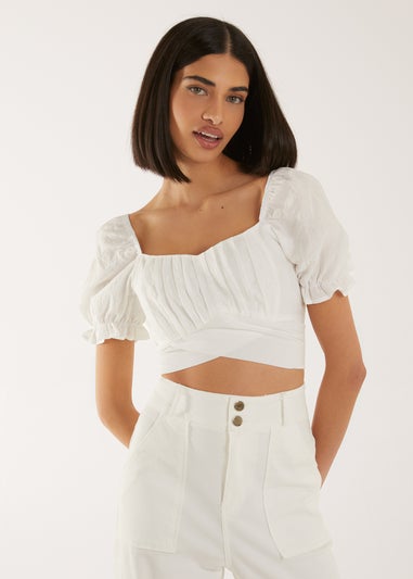 Pink Vanilla White Puff Sleeve Tie Back Top