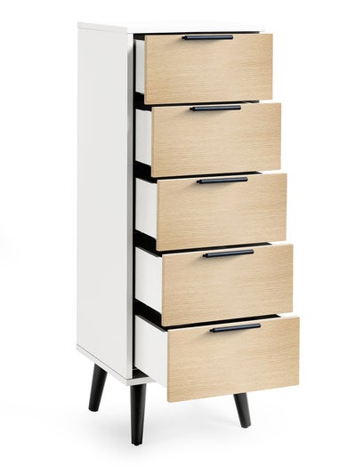 Julian Bowen Alba 5 Drawer Narrow Chest in White and Oak (120.5 x 45 x 40cm)