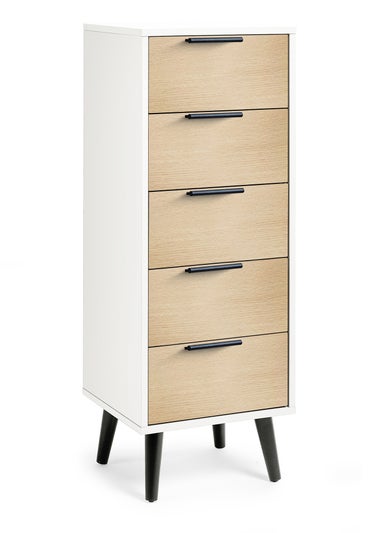 Julian Bowen Alba 5 Drawer Narrow Chest in White and Oak (120.5 x 45 x 40cm)