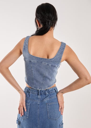 Pink Vanilla Blue Denim Cropped Corset Top