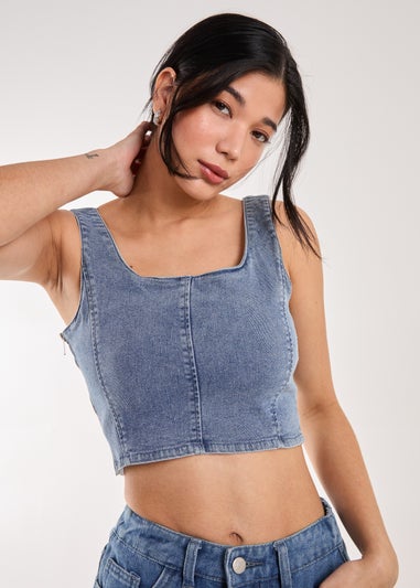 Pink Vanilla Blue Denim Cropped Corset Top