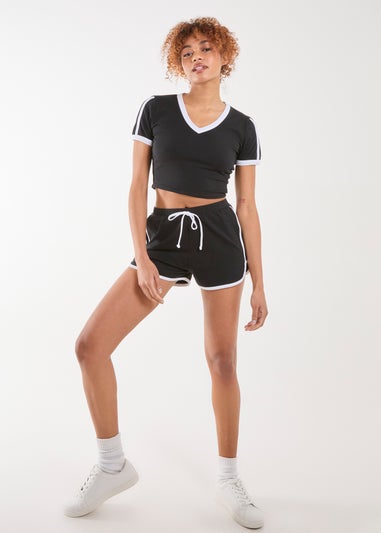 Pink Vanilla Black Contrast Piping Runner Shorts